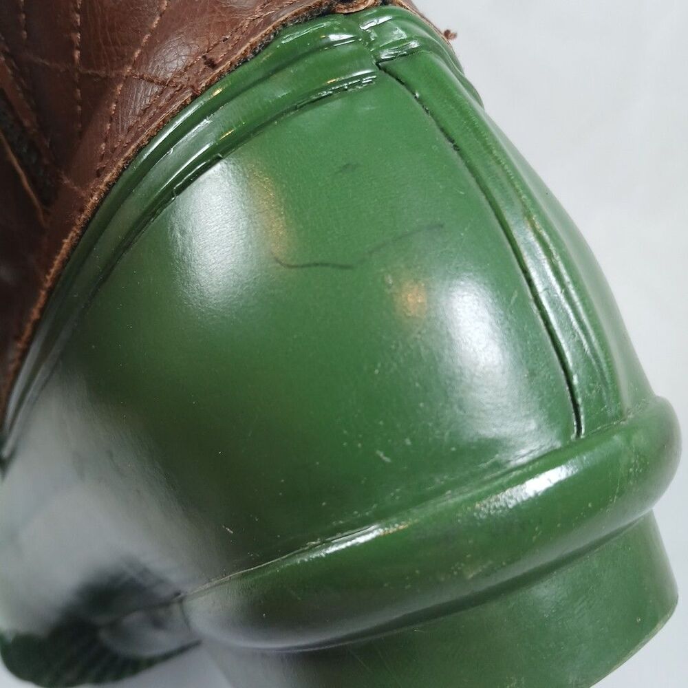 Steve Madden Duck Boots Women’s Size 8 Green Rubber Brown Leather Quilted Winter - Picture 10 of 13